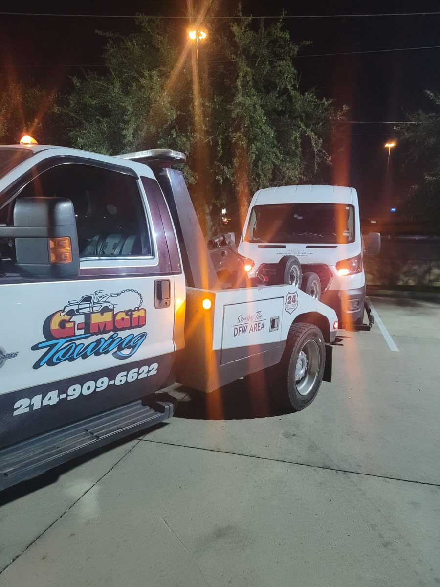 Towing White Van at Night
